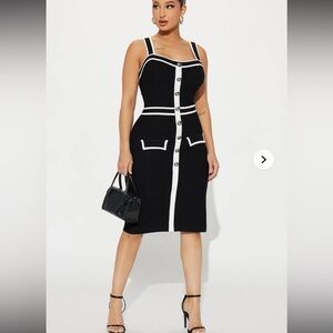 NWT Fashion Nova “Sophia” Black & White Knot Dress - Size L